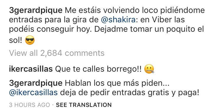 Piqué acusa a Casillas de gorronearle entradas de Shakira