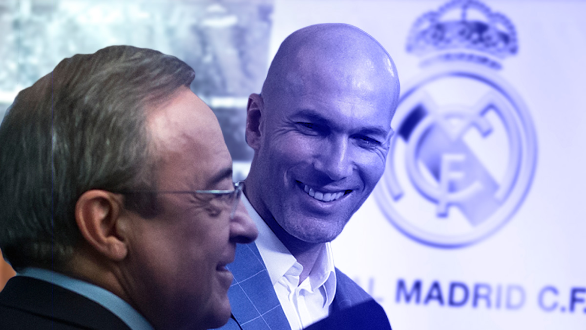 Zidane, junto a Florentino Pérez.