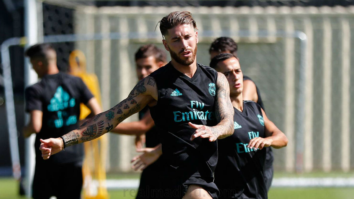 Sergio Ramos durante un entrenamiento. (Realmadrid.com)