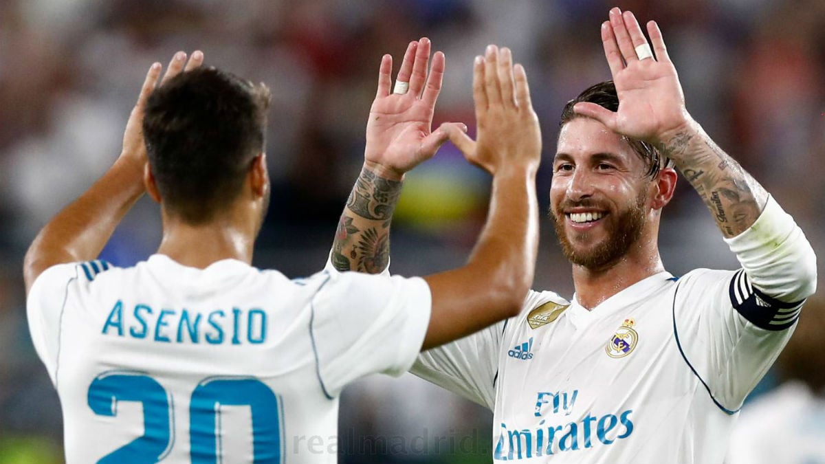 Ramos celebra el gol de Asensio. (realmadrid.com)