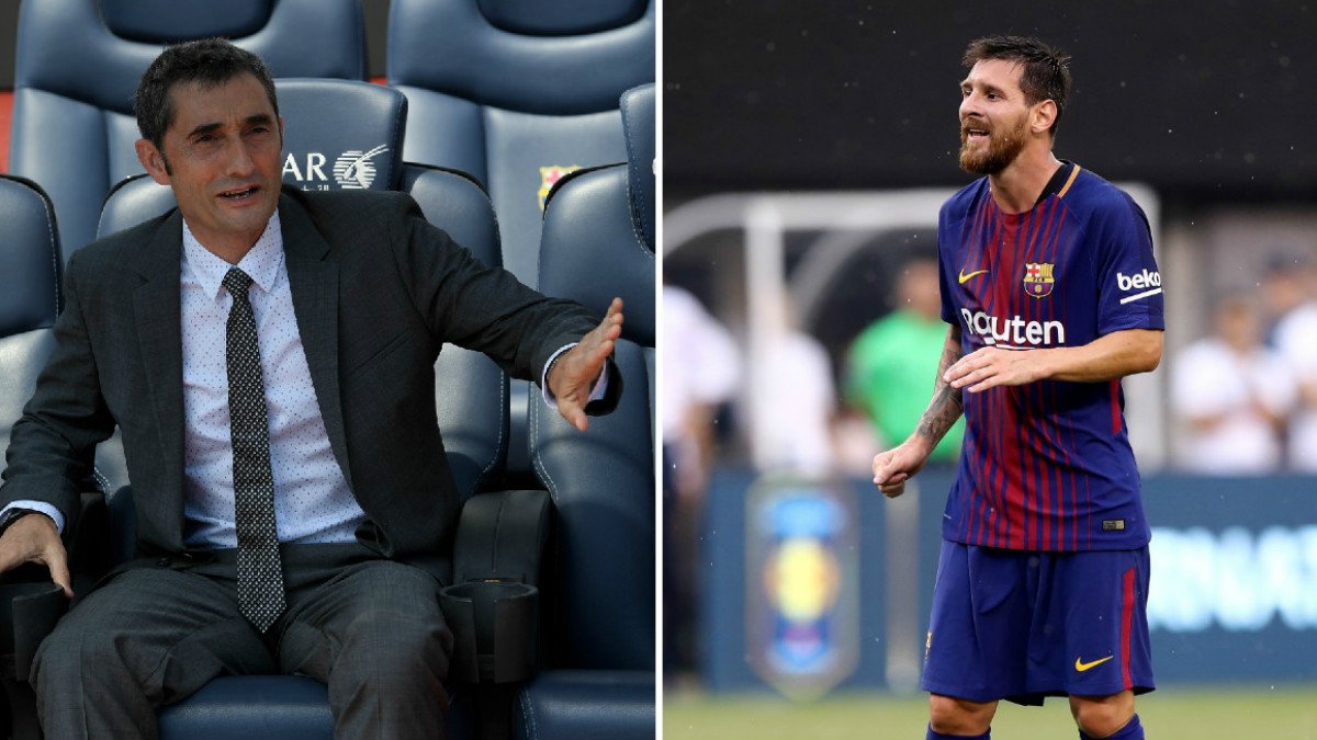 Primer pulso entre Messi y Valverde. (AFP)