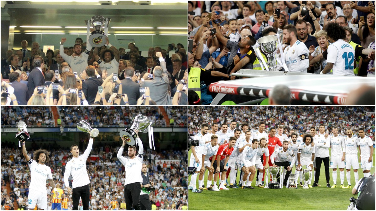 Los jugadores del Real Madrid levantaron el trofeo de campeón de Liga. (EFE)