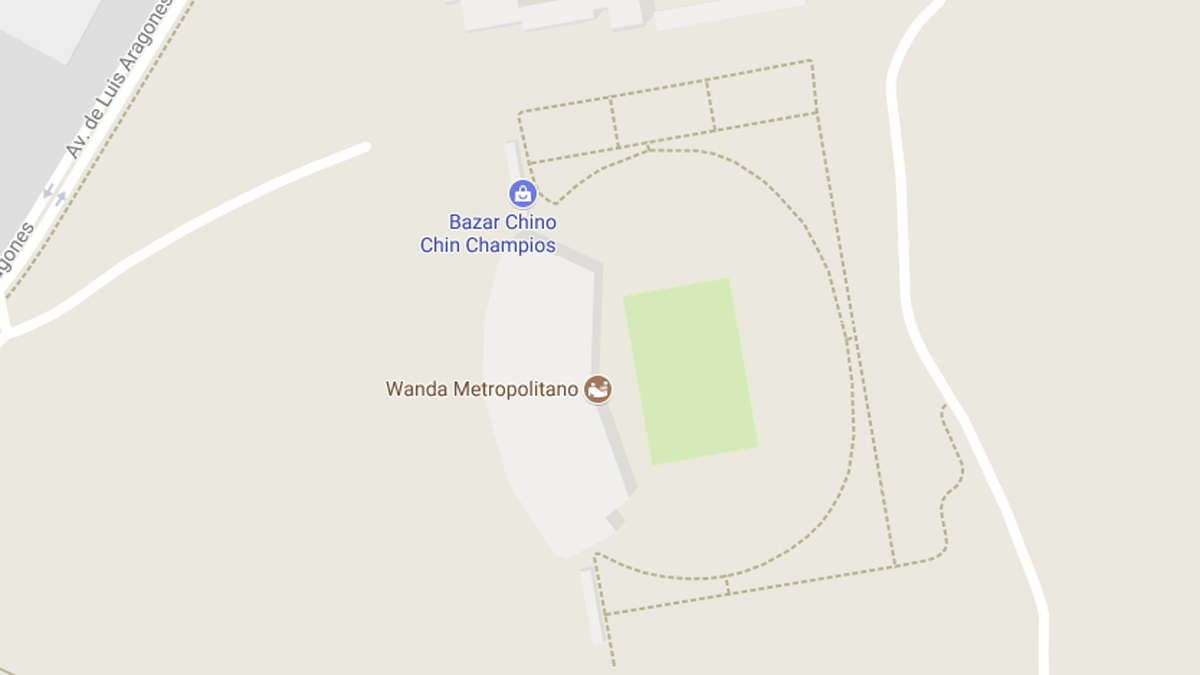 Captura de Google Maps en la zona del estadio del Atlético.