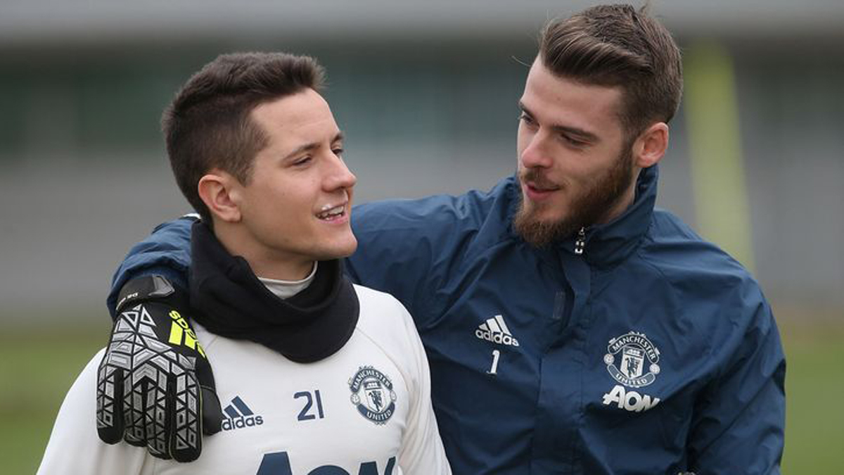 De Gea y Ander Herrera, durante un entrenamiento del United (Getty).