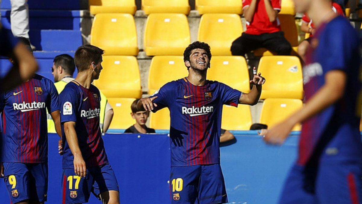 Carles Aleñá celebra un gol con el Barça B. (laliga.es)