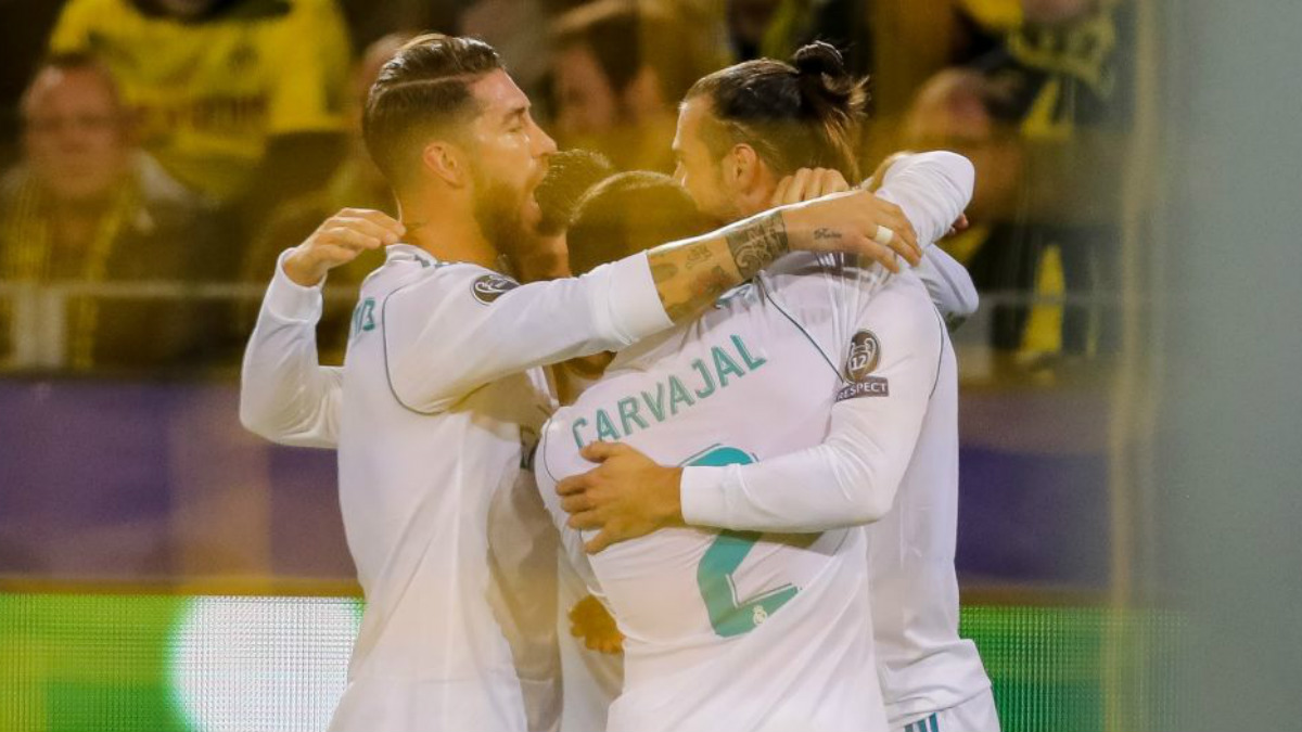 Los jugadores del Real Madrid celebran el gol de Gareth Bale al Dortmund (Getty).