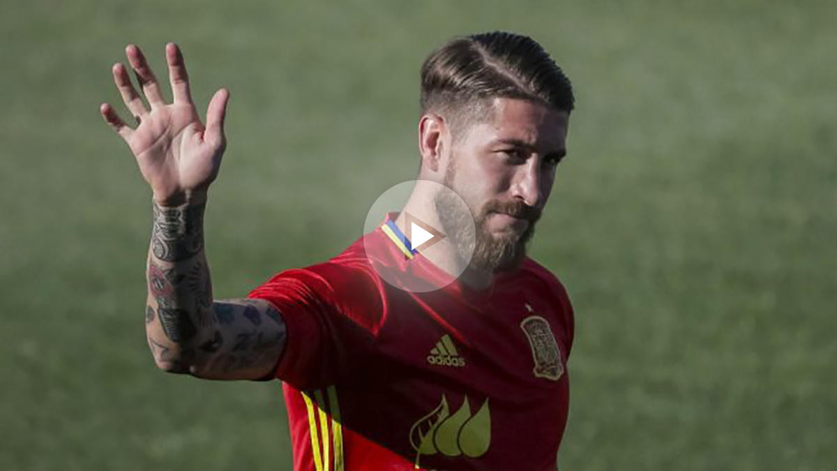 Sergio Ramos, en un entrenamiento de España. (EFE)