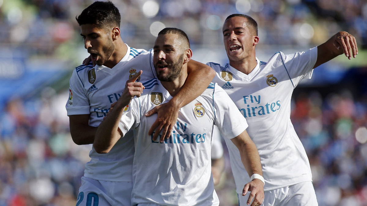 Benzema celebra el 0-1 del Madrid en Getafe. (AFP)