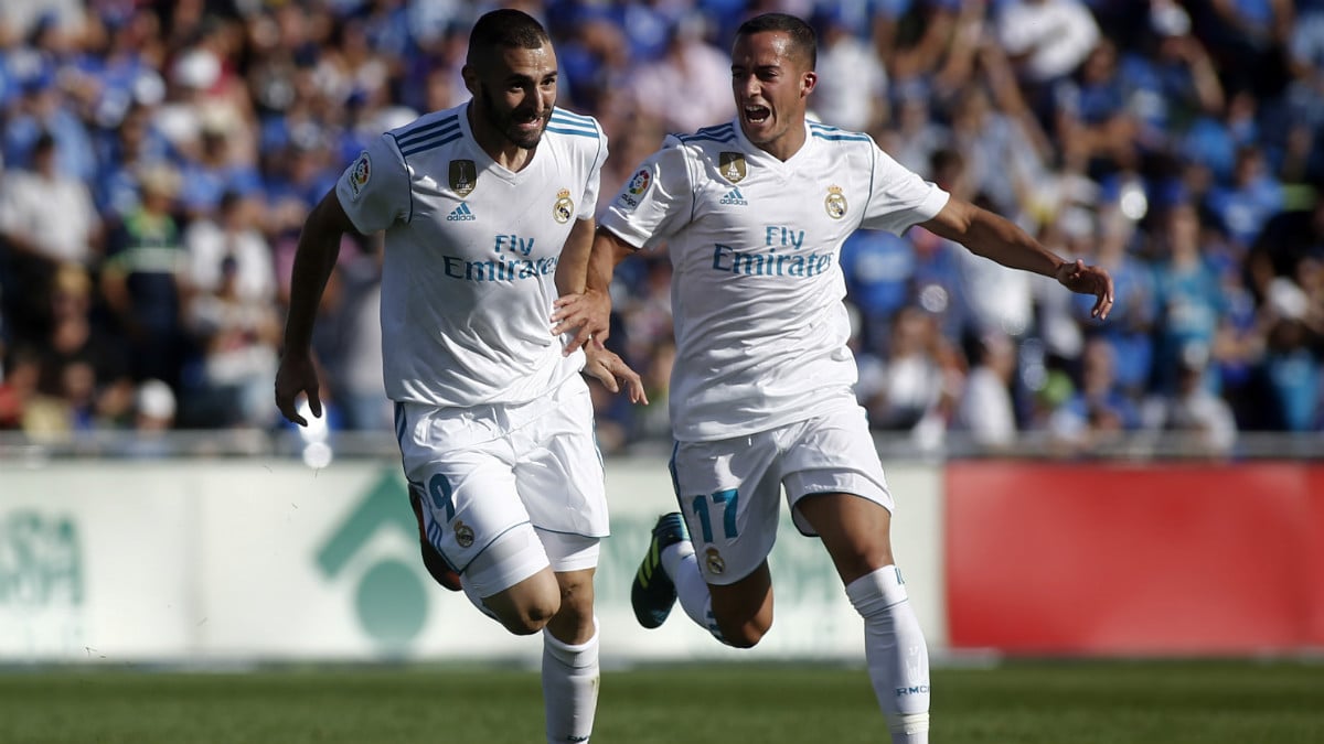 Benzema celebra su primer tanto en Liga. (AFP)