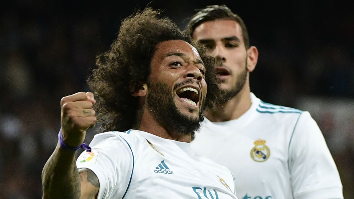 Marcelo celebra su gol ante el Eibar. (AFP)