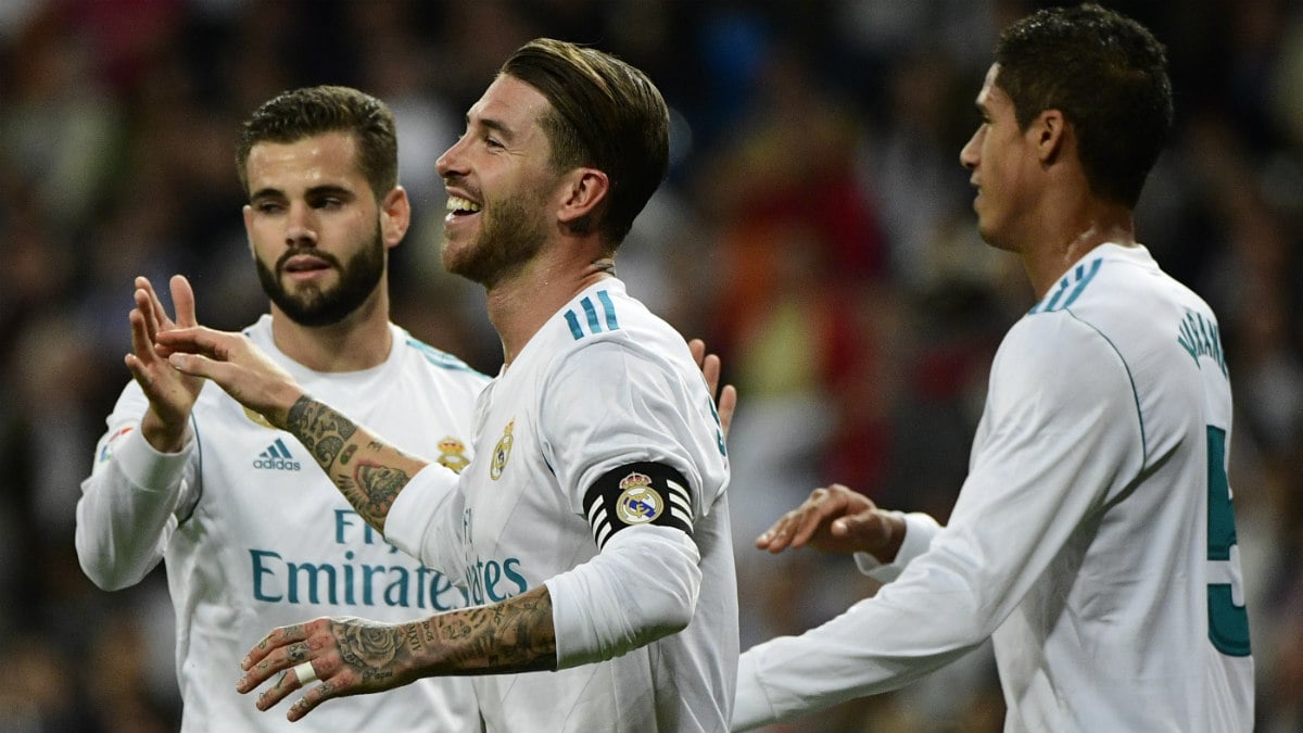 Ramos, Nacho y Varane celebran el 0-1. (Getty)