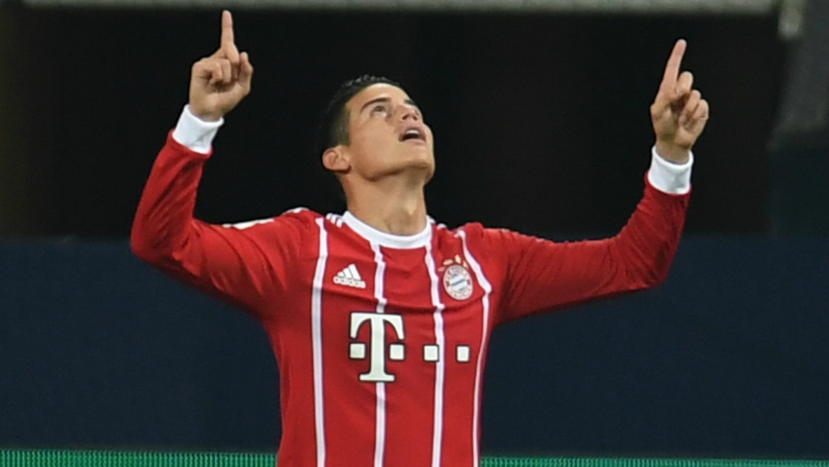 James Rodríguez celebra su gol ante el Leipzig. (Getty Images)