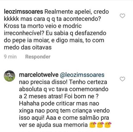 La respuesta de Marcelo al crítico comentario de un aficionado. (Instagram)