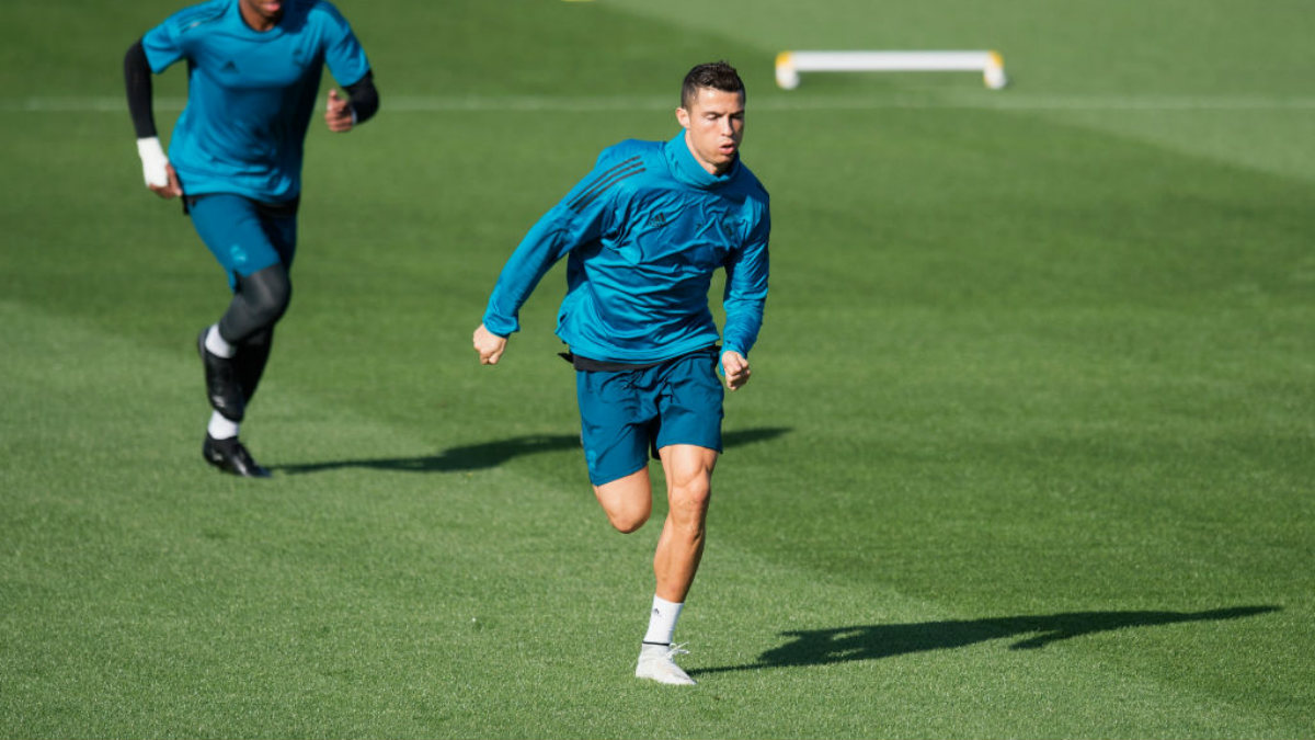 Cristiano Ronaldo durante un entrenamiento (Getty).