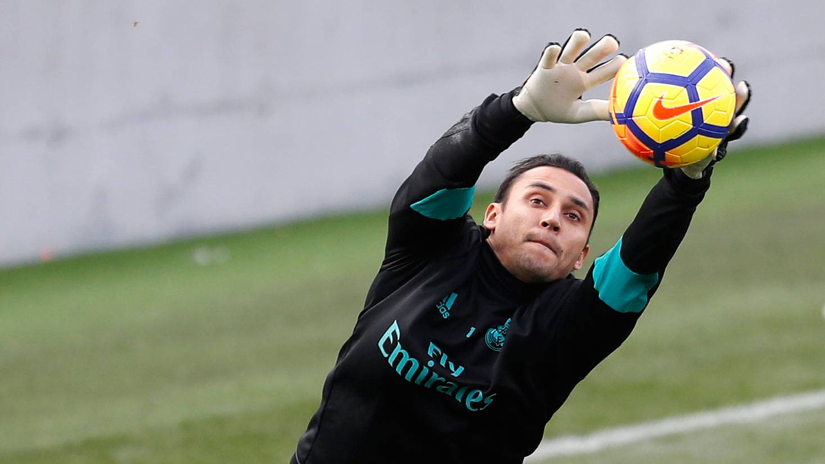 Keylor Navas, durante el entrenamiento de este jueves.