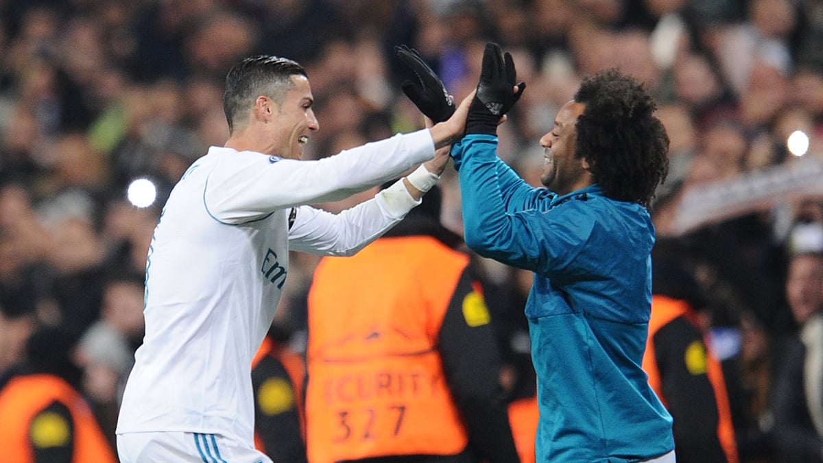 Marcelo y Cristiano, tras el gol del portugués ante el Borussia Dortmund.