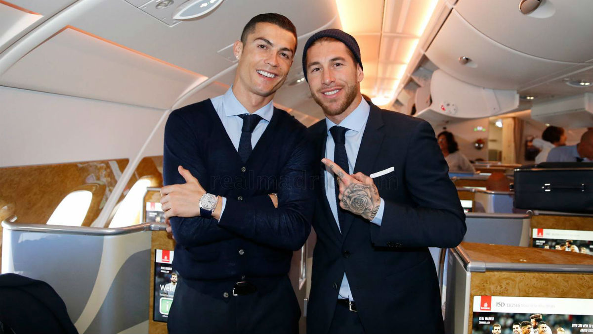 Sergio Ramos y Cristiano Ronaldo antes de poner rumbo a Abu Dabi. (Realmadrid.com)