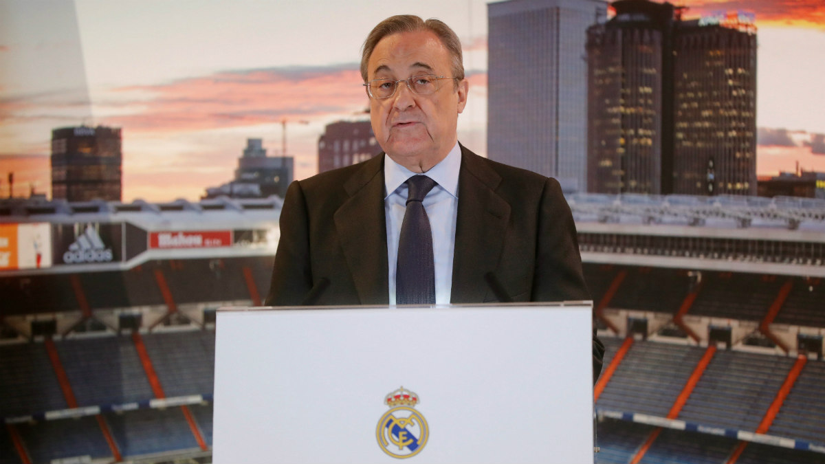 Florentino Pérez, en la tradicional Copa de Navidad del Madrid con la prensa. (EFE)