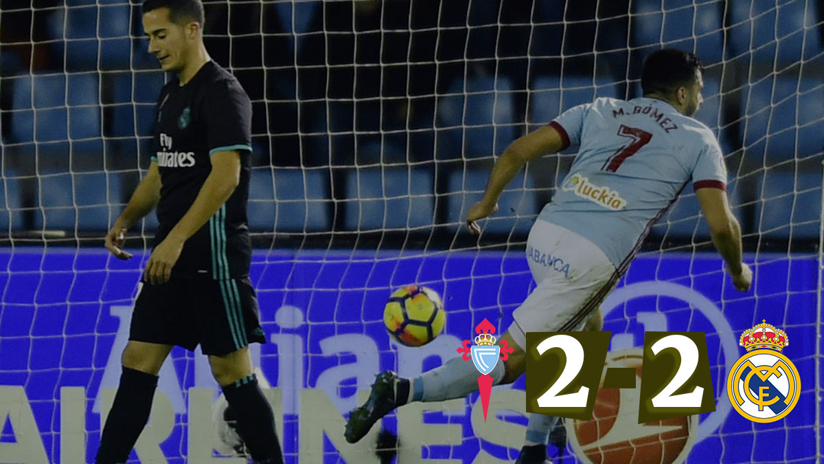 Maxi Gómez celebra el segundo tanto del Celta.