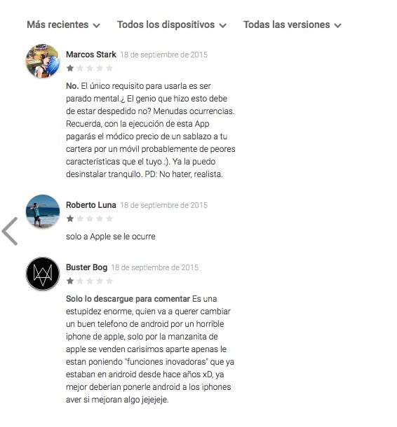 Comentarios Tienda Google pasar a iOS