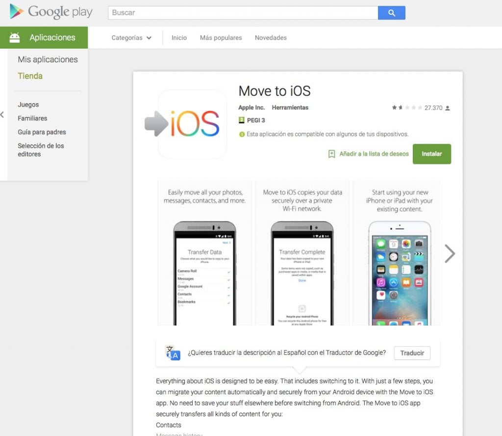 Pasar a iOS tienda Google