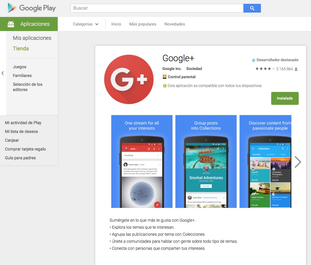 Google+ tienda play store