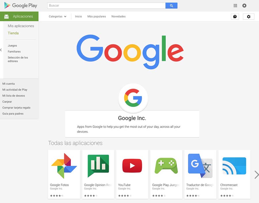 Google apps android listado