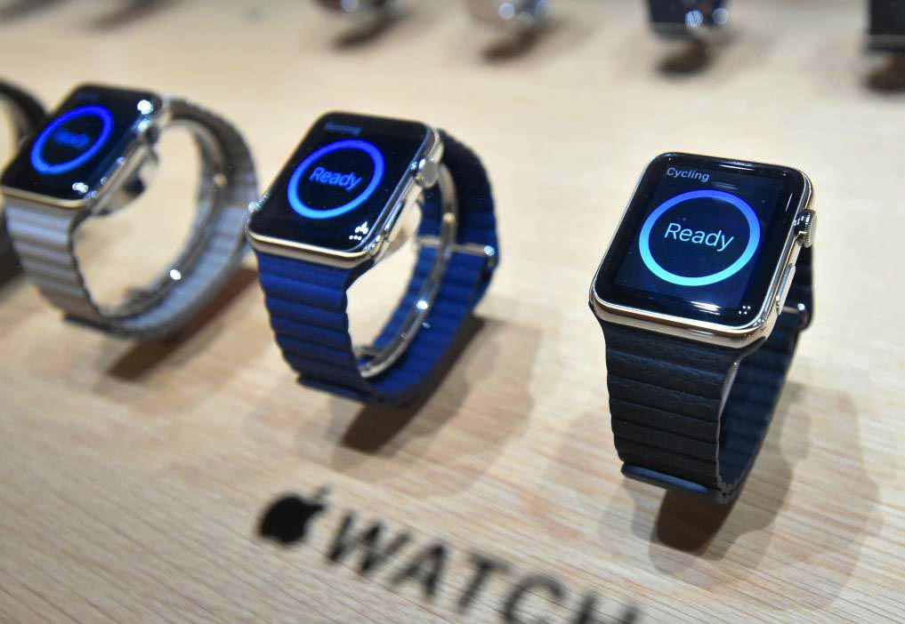Apple Watches are seen on display during an Apple media event at the Yerba Buena Center for the Arts in San Francisco, California on March 09, 2015. Apple launched an assault on the fledgling wearable tech market Monday, unveiling a high-end smartwatch that offers new ways to stay connected and to track health and fitness. The Apple Watch will be available in several major markets around the world from April 24, at a starting price of $349.  AFP PHOTO/JOSH EDELSON        (Photo credit should read Josh Edelson/AFP/Getty Images)