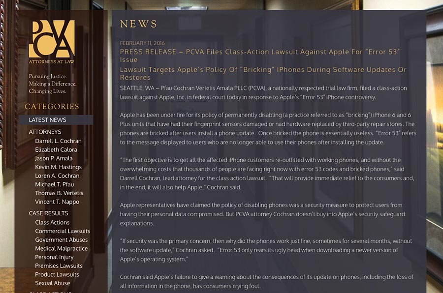 Sitio web PVCA Error 53 Apple