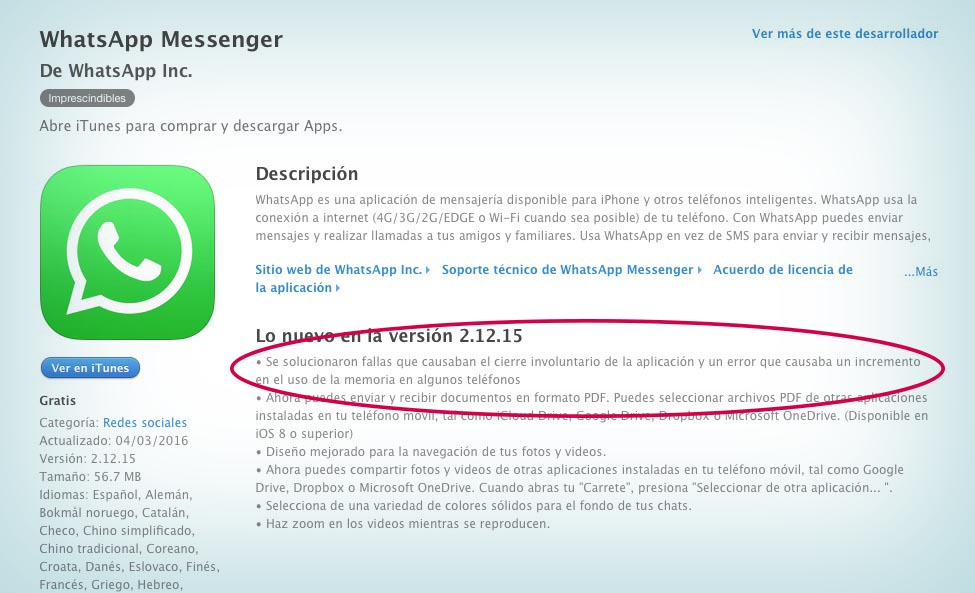 WhatsApp actualización marzo 2016-2