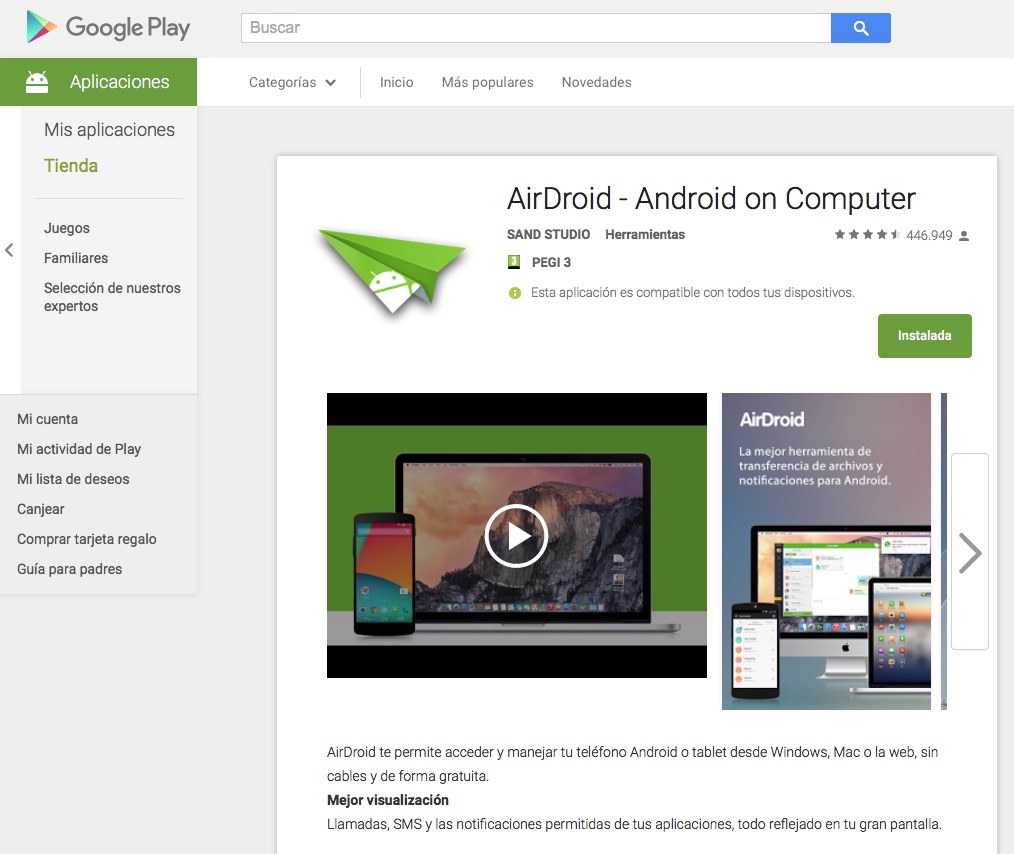 Captura Airdroid Google Play