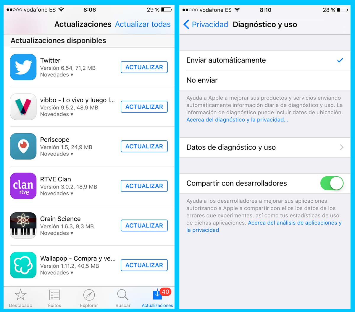 Actualizaciones y privacidad iOS