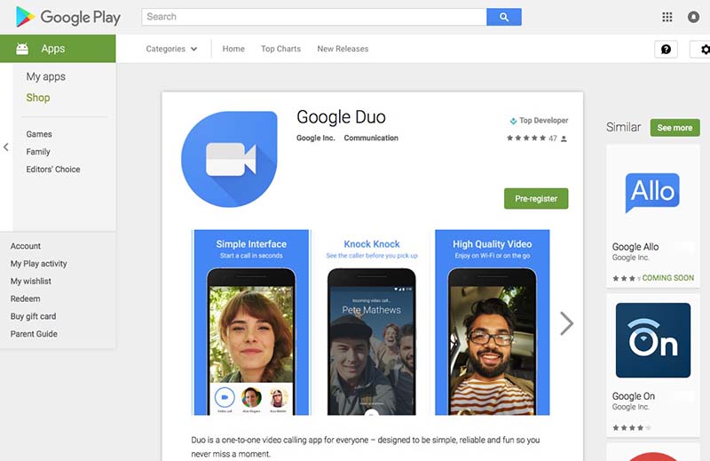 Google Duo Google Play Store