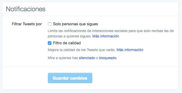 Twitter ajuste notificaciones