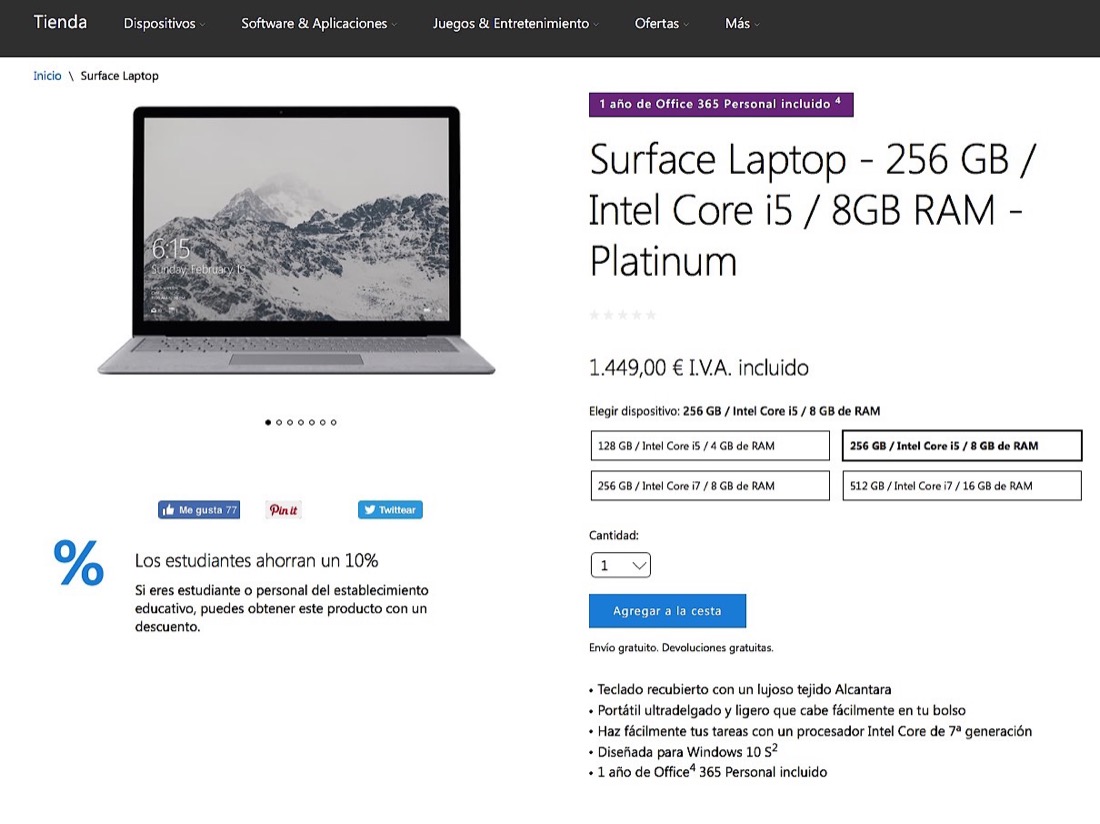 Surface Laptop tienda