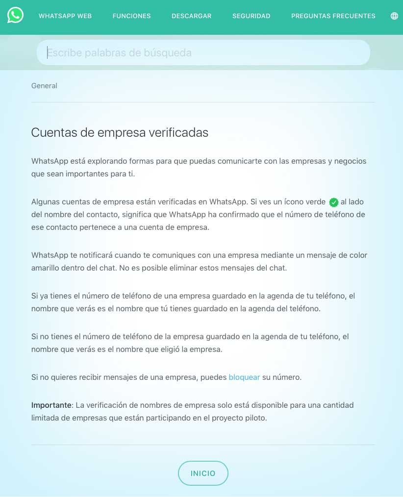 WhatsApp Faq Cuentas verificadas