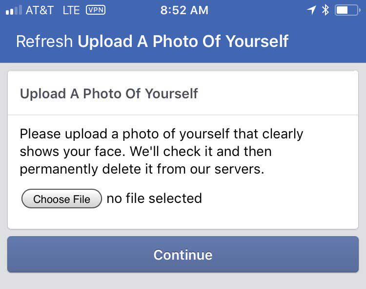 Facebook Selfie verificacion