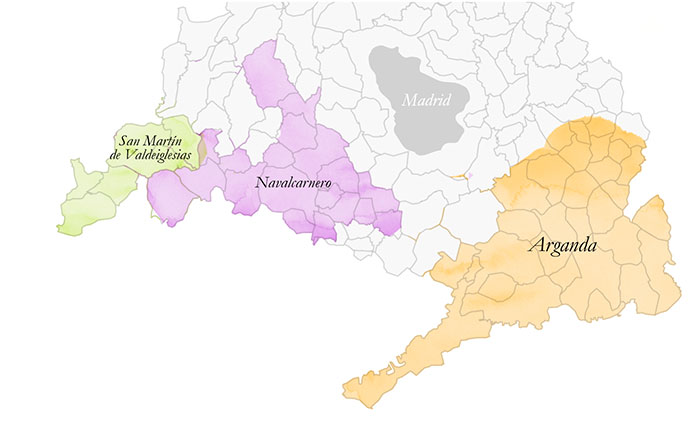 mapa subzonas DO vinos de Madrid