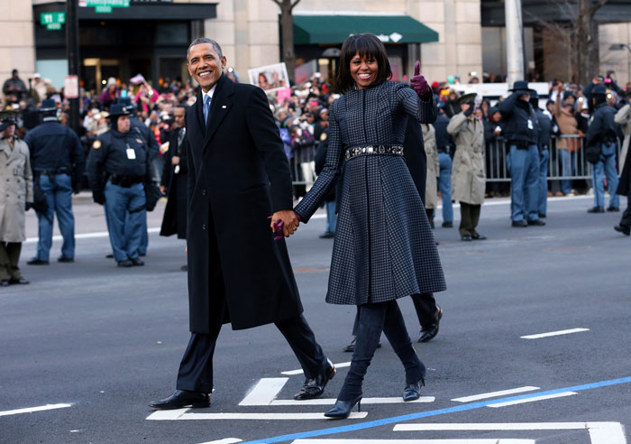 Michelle Obama con abrigo de Thom Browne en la toma de posesión de Barack Obama / Gtres