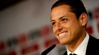 Chicharito Hernández, durante una rueda de prensa cuando era jugador del Real Madrid / Gtres