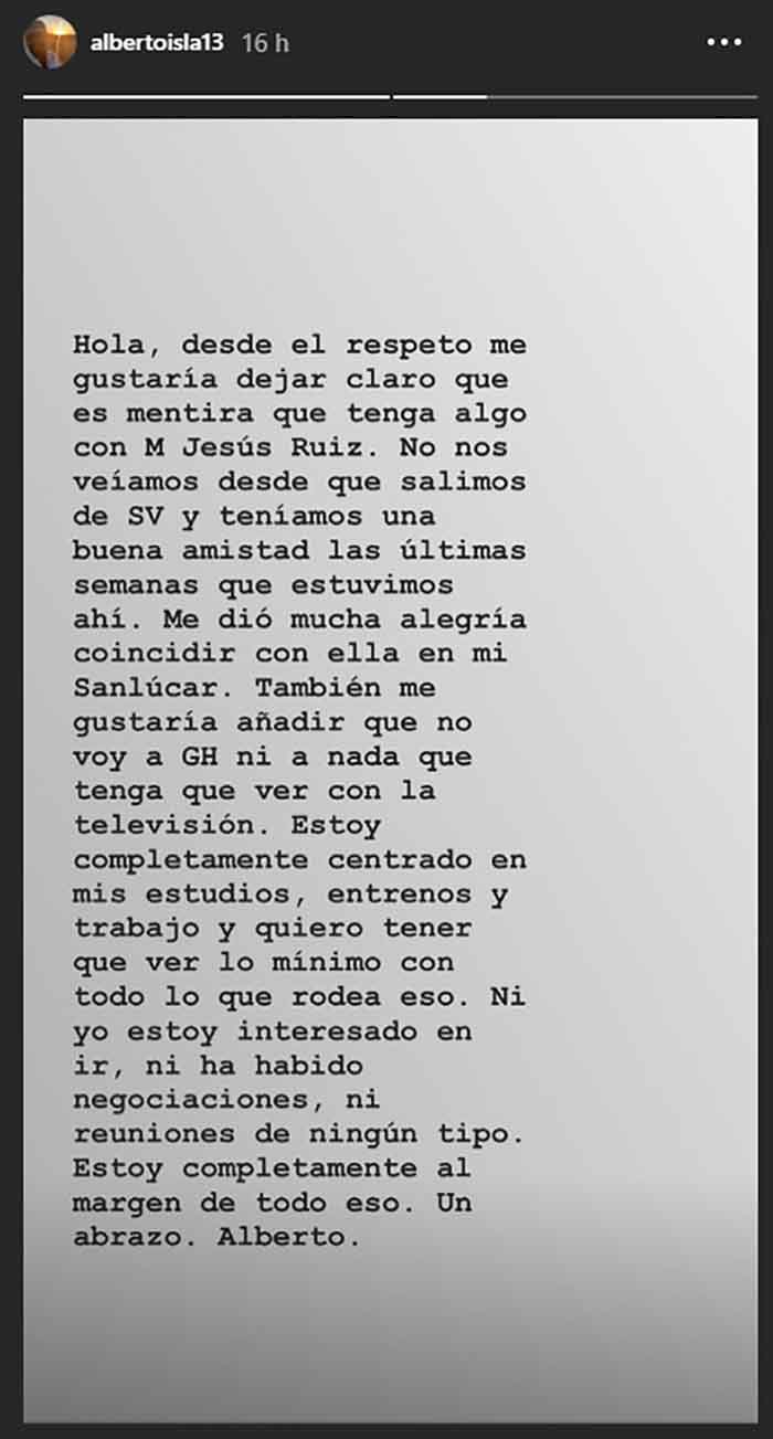 Comunicado de Alberto Isla en Instagram / @albertoisla13