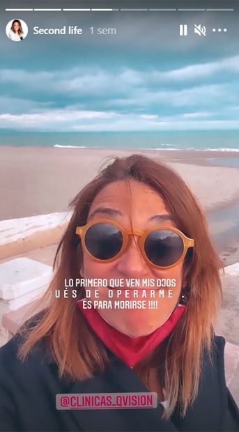 Instagram Storie de Toñi Moreno después de operarse de la visión / Instagram