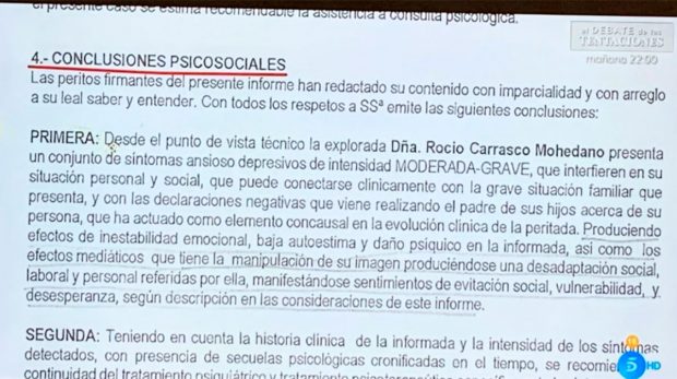 Informe médico de Rocío Carrasco / Mediaset