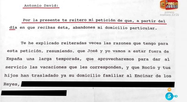 Carta notarial de Rocío Jurado