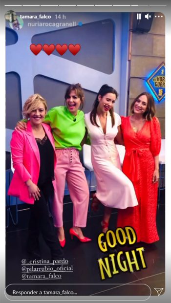 Tamara Falcó junto a Nuria Roca, Cristina Pardo, y Pilar Rubio en 'El Hormiguero'./Instagram @tamara_falco