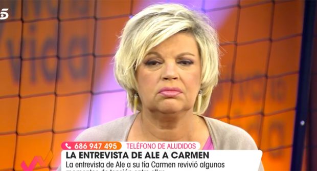 Terelu Campos da su opinión sobre el comportamiento de Rocío Flores el pasado martes en el plató de 'Tierra de nadie'./Telecinco