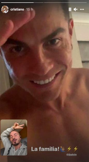 Cristiano Ronaldo has a video call with J. Balvin.  /Instagram @cristiano
