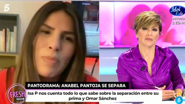 Isa Pantoja en directo a través de una videollamada./Telecinco