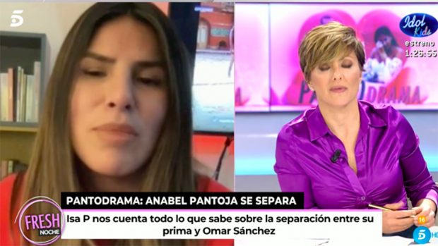 Isa Pantoja en directo en 'Ya son las 8' con Sonsoles Ónega./Telecinco
