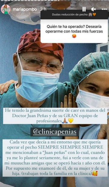 María Pombo habla de su operación de pecho./Instagram @mariapombo